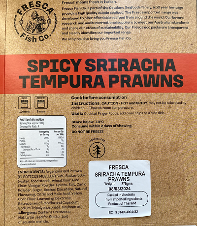 Fresca Fish Co. Spicy Sriracha Tempura Prawns 375g